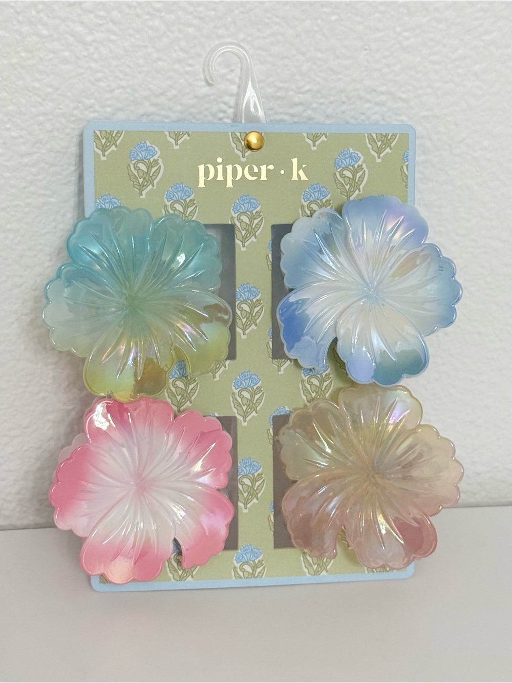 Piper.k Iridescent Floral Hair Clips - Pastel Multi NWT